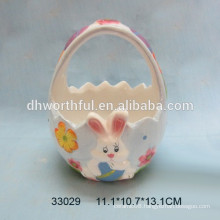 Handpainting rabbit design ceramic baskets for Easter day